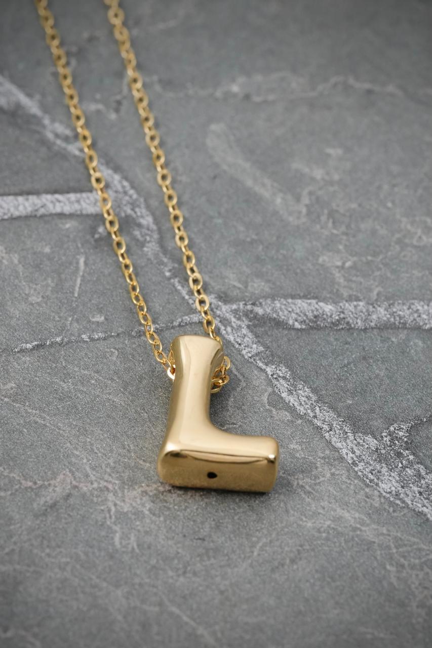 Set Cadena Aro Seguido Dije Letra L 1.25gr / Largo 45cm / Oro Amarillo Italy +3 B
