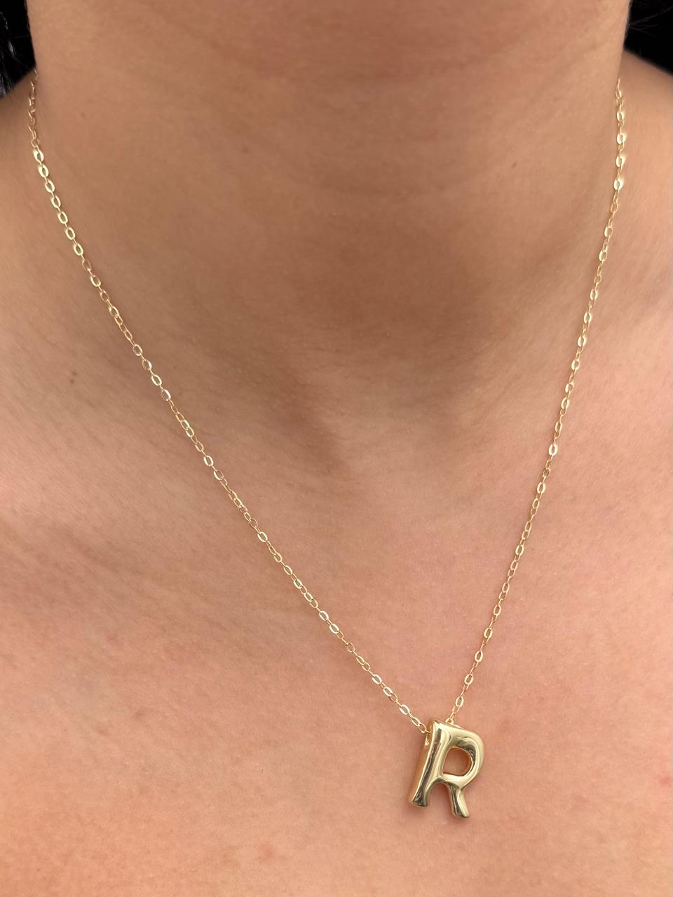 Set Cadena Aro Seguido Dije Letra R 1.35gr / Largo 45cm / Oro Amarillo Italy +3 B