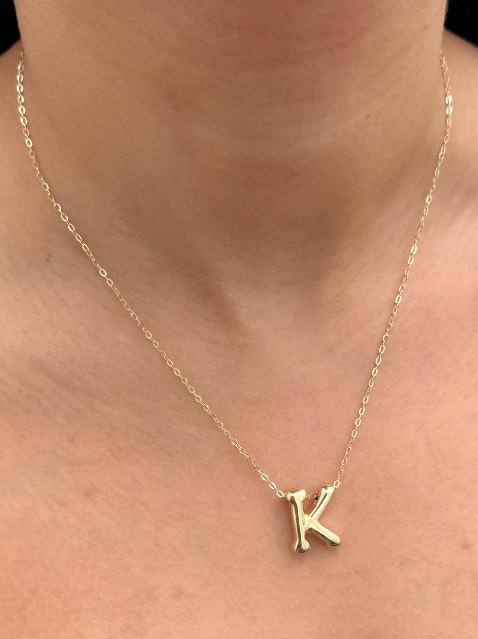 Set Cadena Aro Seguido Dije Letra K 1.5gr / Largo 45cm / Oro Amarillo Italy +3 B