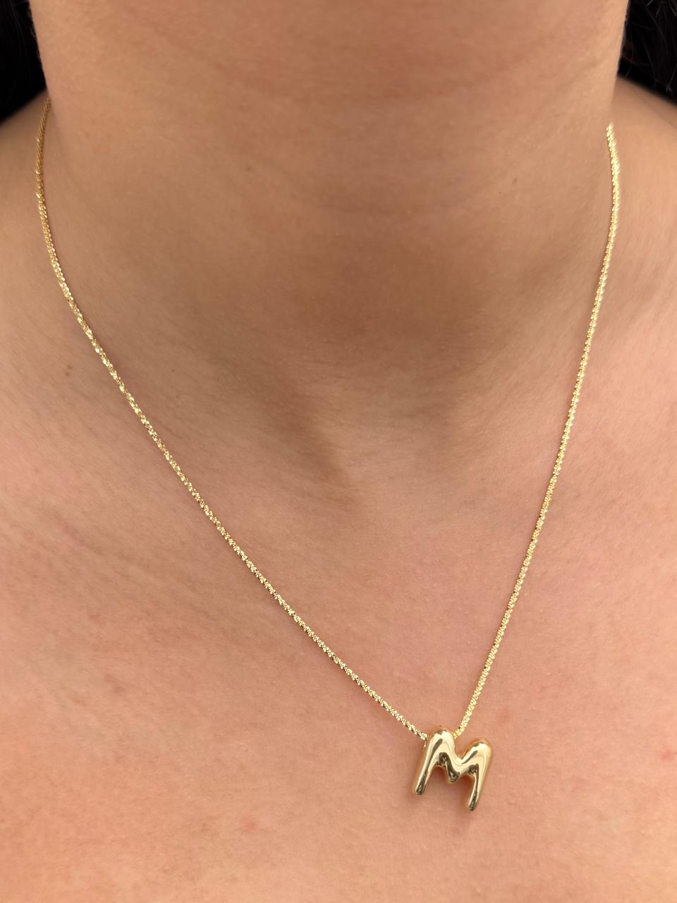 Set Cadena Diamantada Dije Letra M 2.3gr / Largo 45cm / Oro Amarillo Italy +3 B