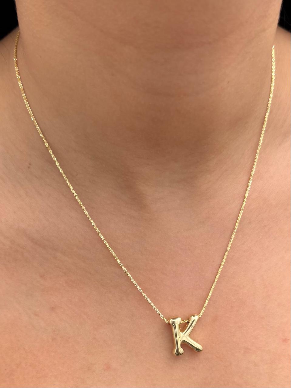 Set Cadena Diamantada Dije Letra K 2.5gr / Largo 45cm / Oro Amarillo Italy +3 B