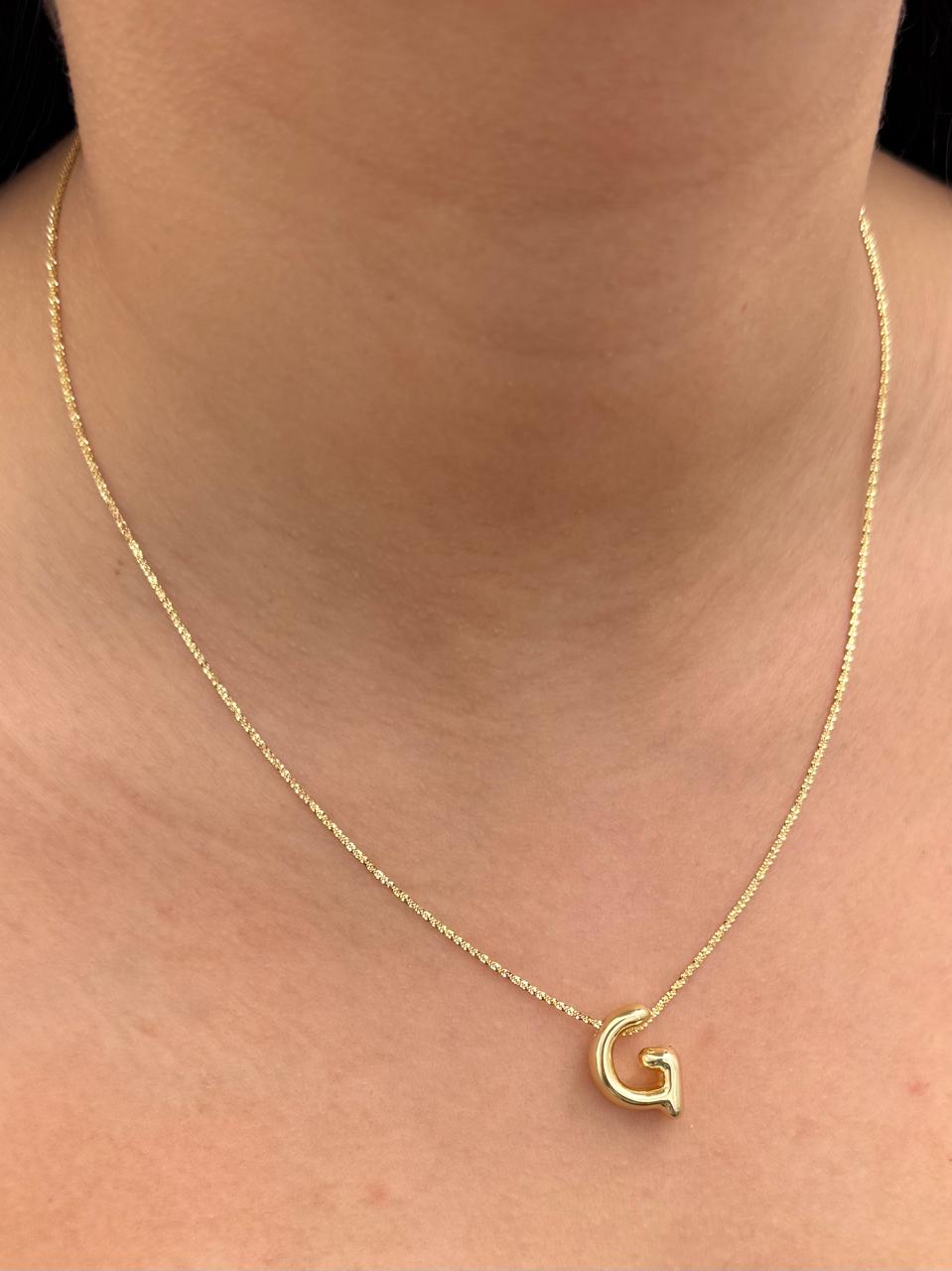 Set Cadena Diamantada Dije Letra G 2.35gr / Largo 45cm / Oro Amarillo Italy +3 B