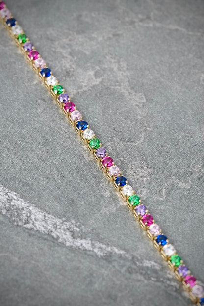 Pulso Tenis con Swarovski Multicolor 2.3gr / 18cm / 1.8mm — Oro Amarillo