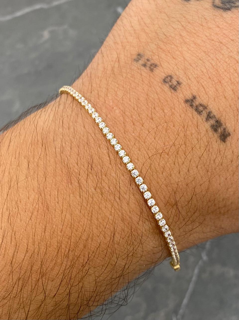 Pulso Tenis con Swarovski Blanco 2.45gr / 17cm / 1.8mm — Oro Amarillo
