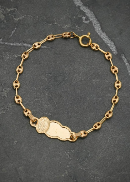 Pulso Bebe con Placa Virgen de la Milagrosa 1.85gr / 15cm / 8,3mm — Oro Amarillo