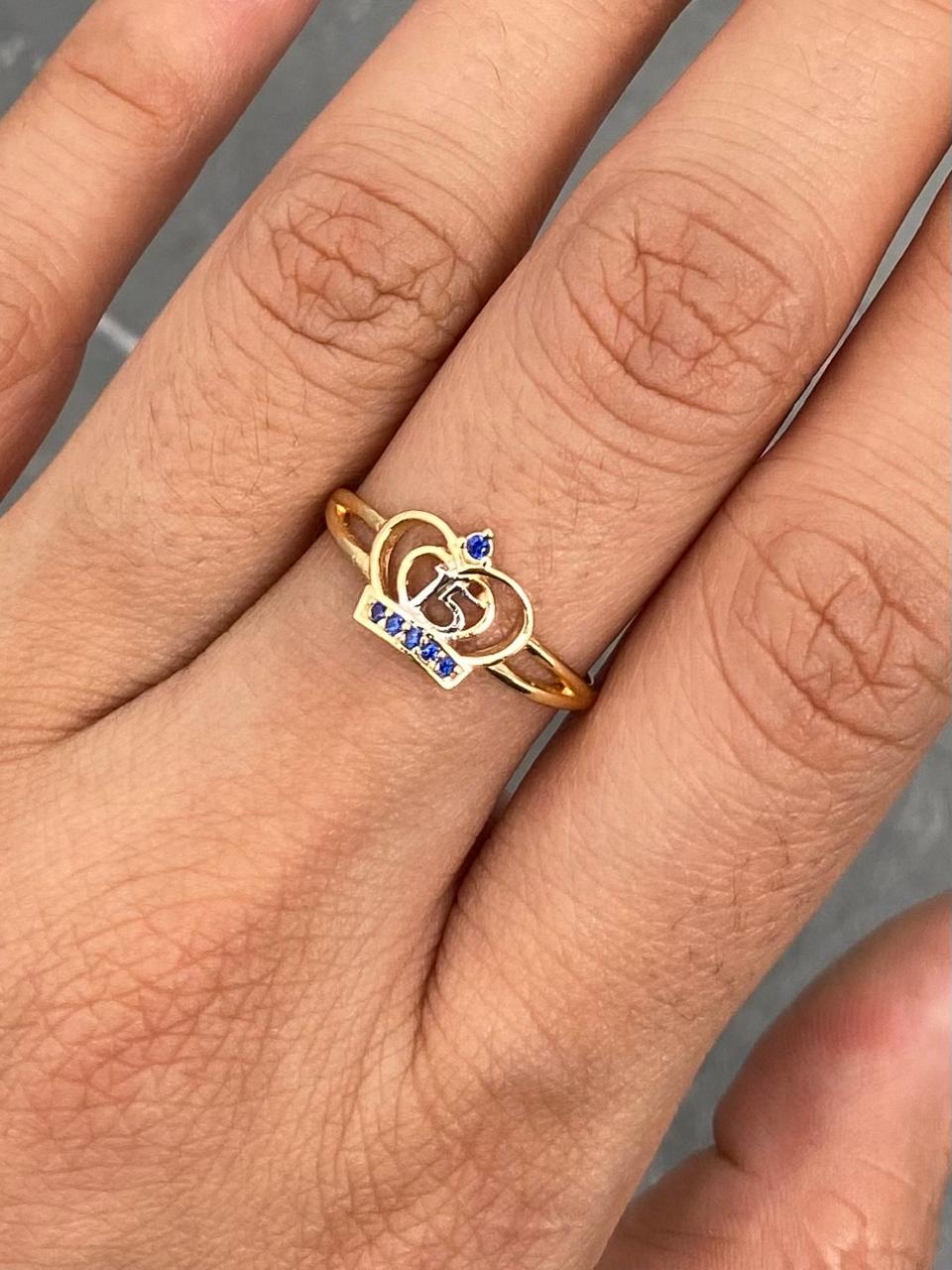Anillo 15S con swarovski azul 1.65gr / Talla 6 3/4 — Oro Amarillo