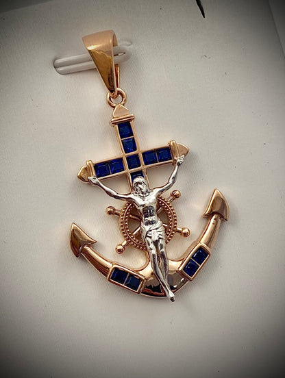 Dije de ancla con jesus 6.5gr / 4cm / Dos Oros Nac B