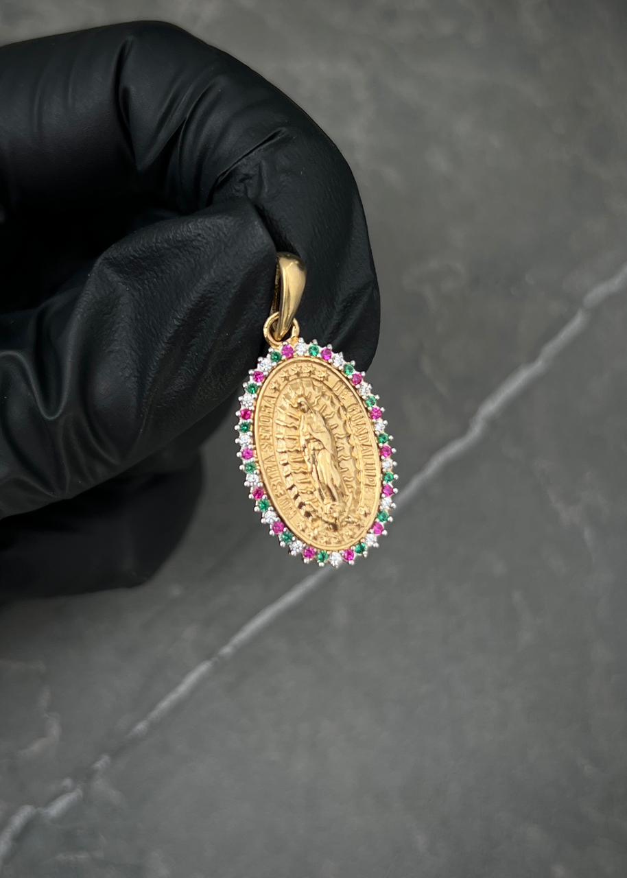 Dije virgen de guadalupe con swarovski multicolor 2.65gr / Largo 3cm / Oro Amarillo Nac P