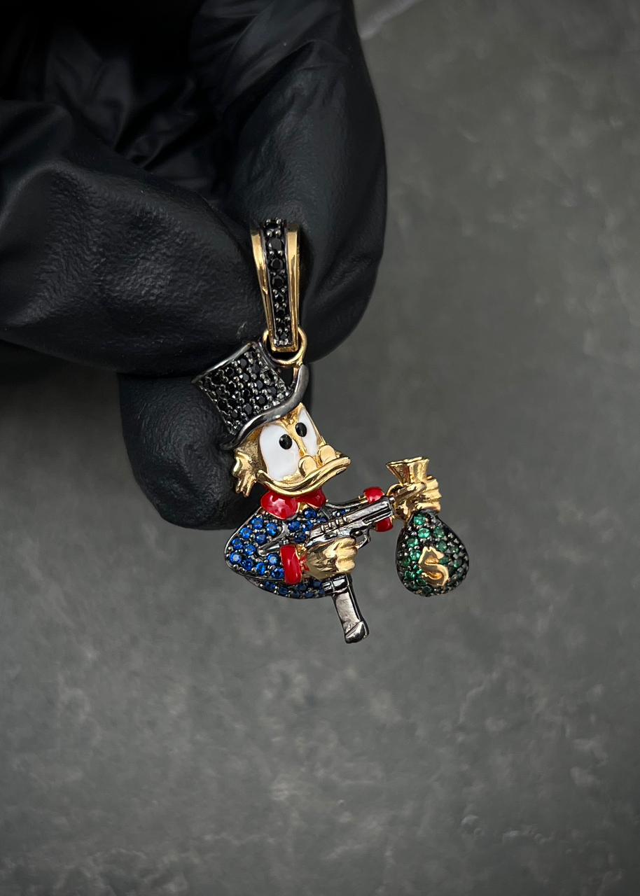 Dije tio rico con swarovski negro 5.8gr / Largo 3.3cm / Oro Amarillo Nac P