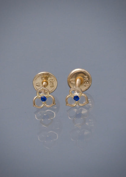 Topos flor con swarovski azul 0.55gr / Largo 0.5cm / Oro Amarillo Nac M