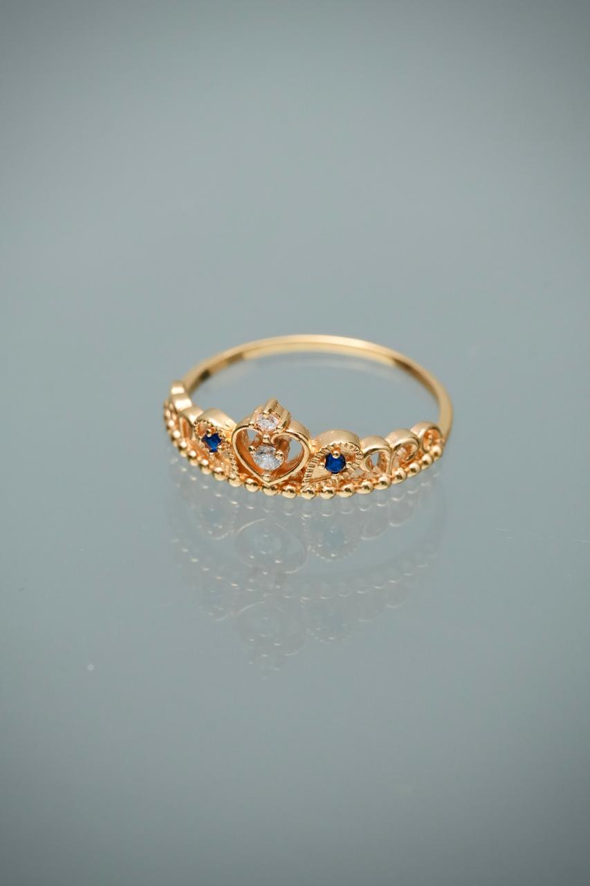 Anillo corona con swarovski azul y blanco 2.2gr / Talla 7 1/2 — Oro Amarillo