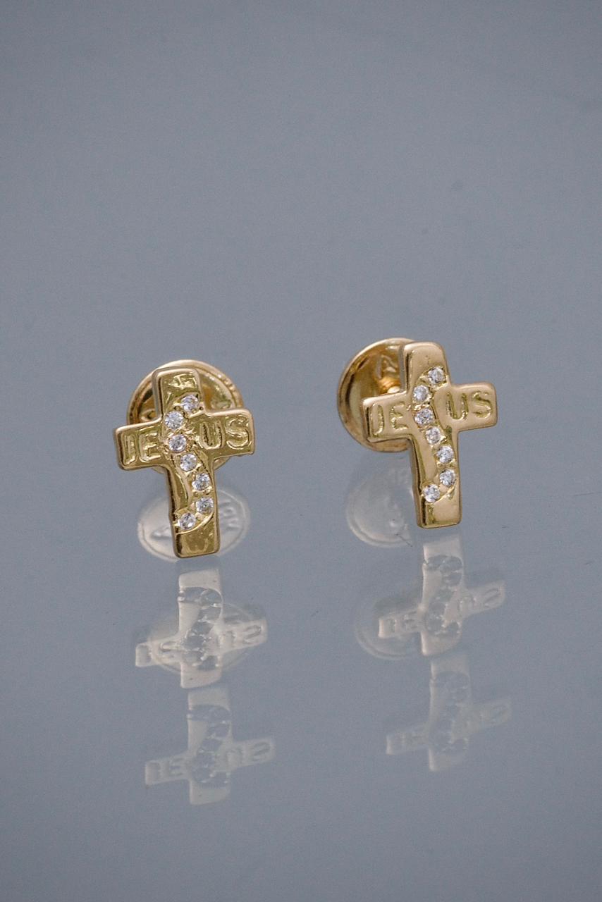 Topos Cruz  Con Swarovski Blanco 1gr / Largo 0.8cm — Oro Amarillo
