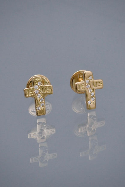 Topos Cruz  Con Swarovski Blanco 1gr / Largo 0.8cm / Oro Amarillo Nac M