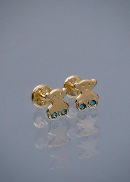 Topos oso th con swarovski azul 0.65gr / Largo 0.7cm / Oro Amarillo Nac M