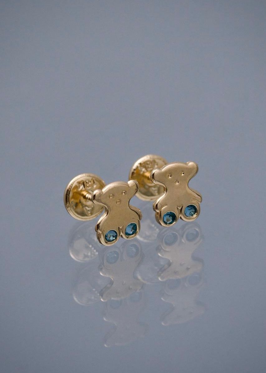 Topos oso th con swarovski azul 0.65gr / Largo 0.7cm / Oro Amarillo Nac M