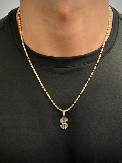 Dije signo peso con swarovski verde y blanco 3.55gr / Largo 3.3cm — Oro Amarillo