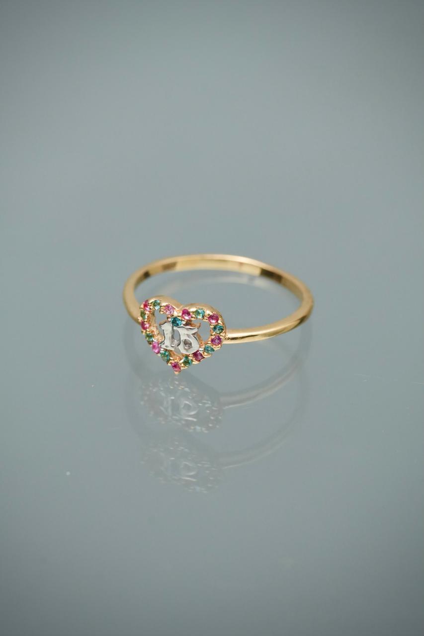 Anillo 15S con swarovski multicolor 1.45gr / Talla 5 3/4 — Oro Amarillo