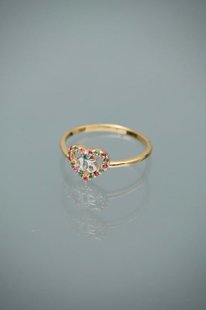 Anillo 15S con swarovski multicolor 1.45gr / Talla 5 3/4 — Oro Amarillo