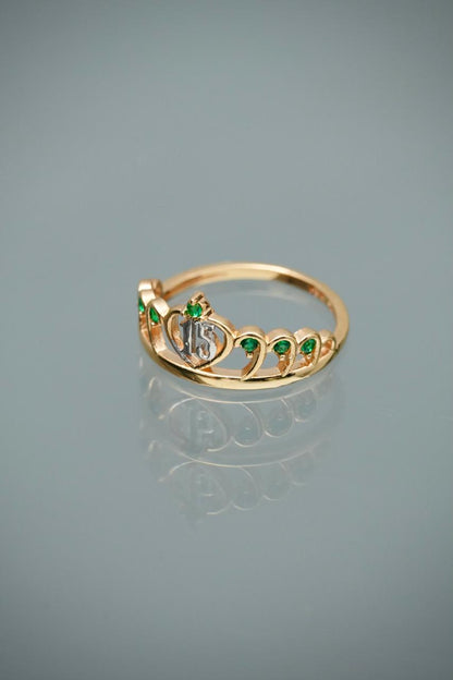 Anillo 15S con swarovski verde 2.45gr / Talla 6 1/4 — Oro Amarillo